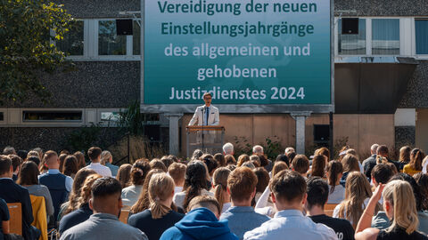 Justizminister Christian Heinz vereidigt 155 neue Anwärterinnen und Anwärter