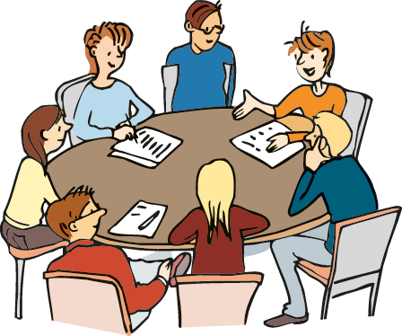 Jugendliche-besprechen Eine Gruppe junger Menschen redet über eine Sache.